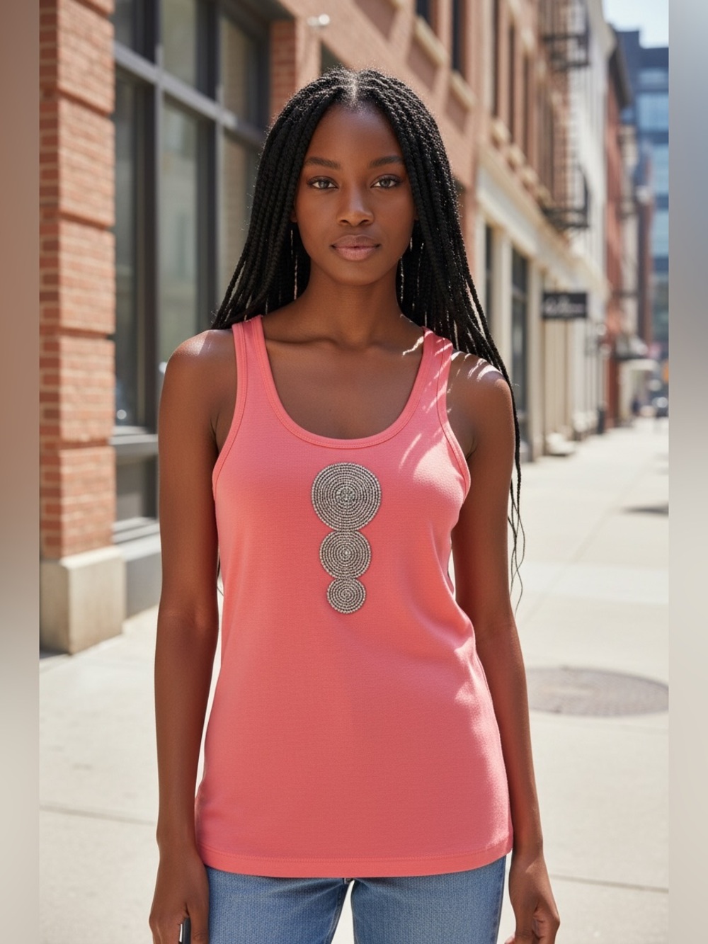 Tory Burch coral beaded tank top size M